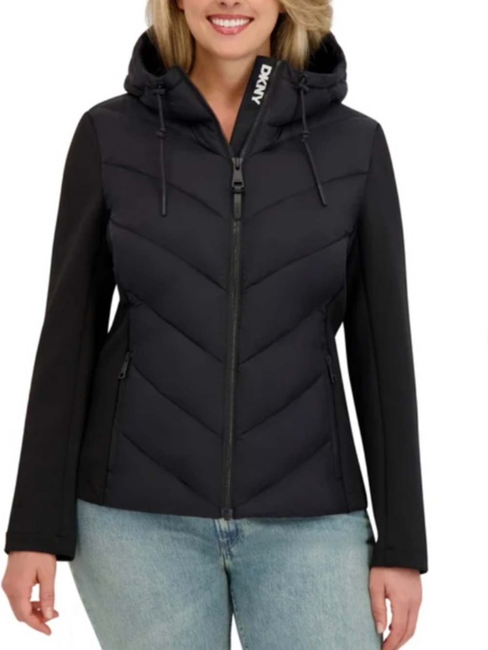 DKNY Black Quilted Hooded Puffer Jacket NWOT